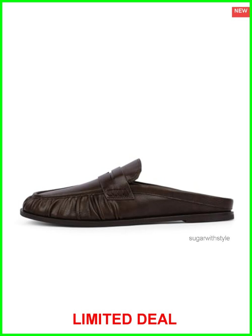 Faux Leather Mules Women Comfortable Slip-On Backless Flats Ruched Toe